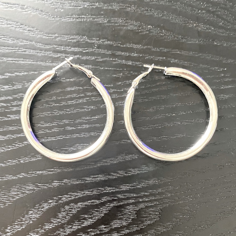 Classic Silver Thick Hoop Earrings - NWOT